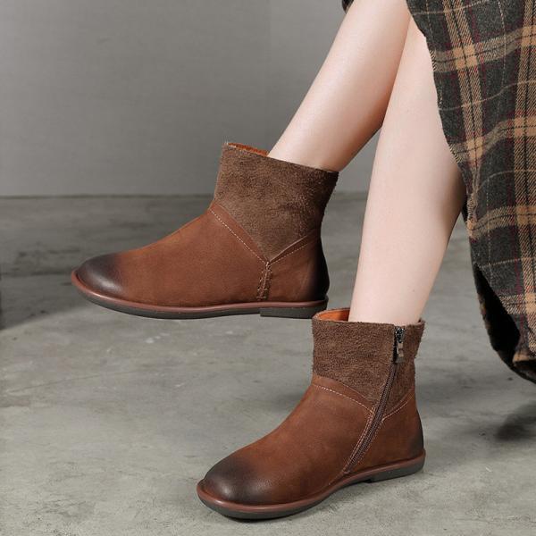 S233 Warm thick velvet frosted leather handmade boots fashion all-match women's shoes handmade cotton boots
