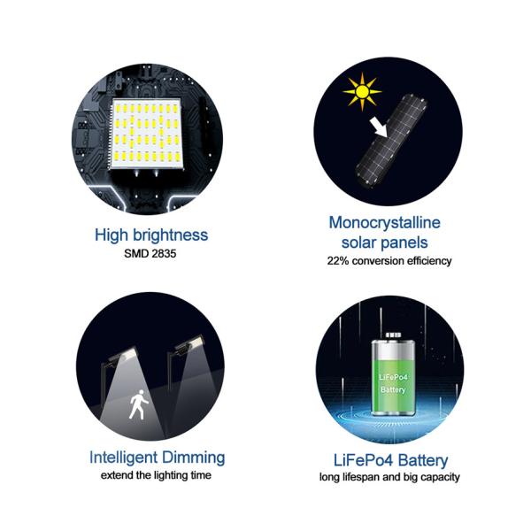 Lumière de rue IP65 extérieure étanche à l'eau Lumière solaire 400w intégrée tout en un LED Lumière de rue solaire Batterie affichable
