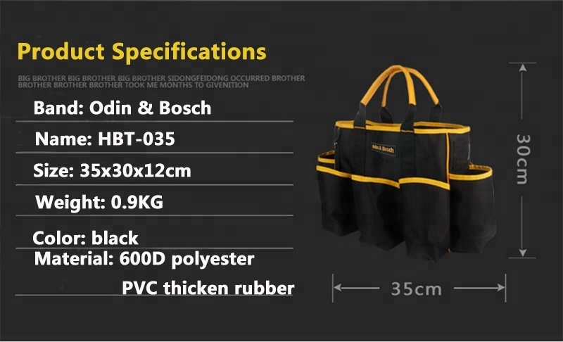Customized Carpenter Gardening Plumber Multi-Functional Organizer Kit Open Top Electrician Tool Bag