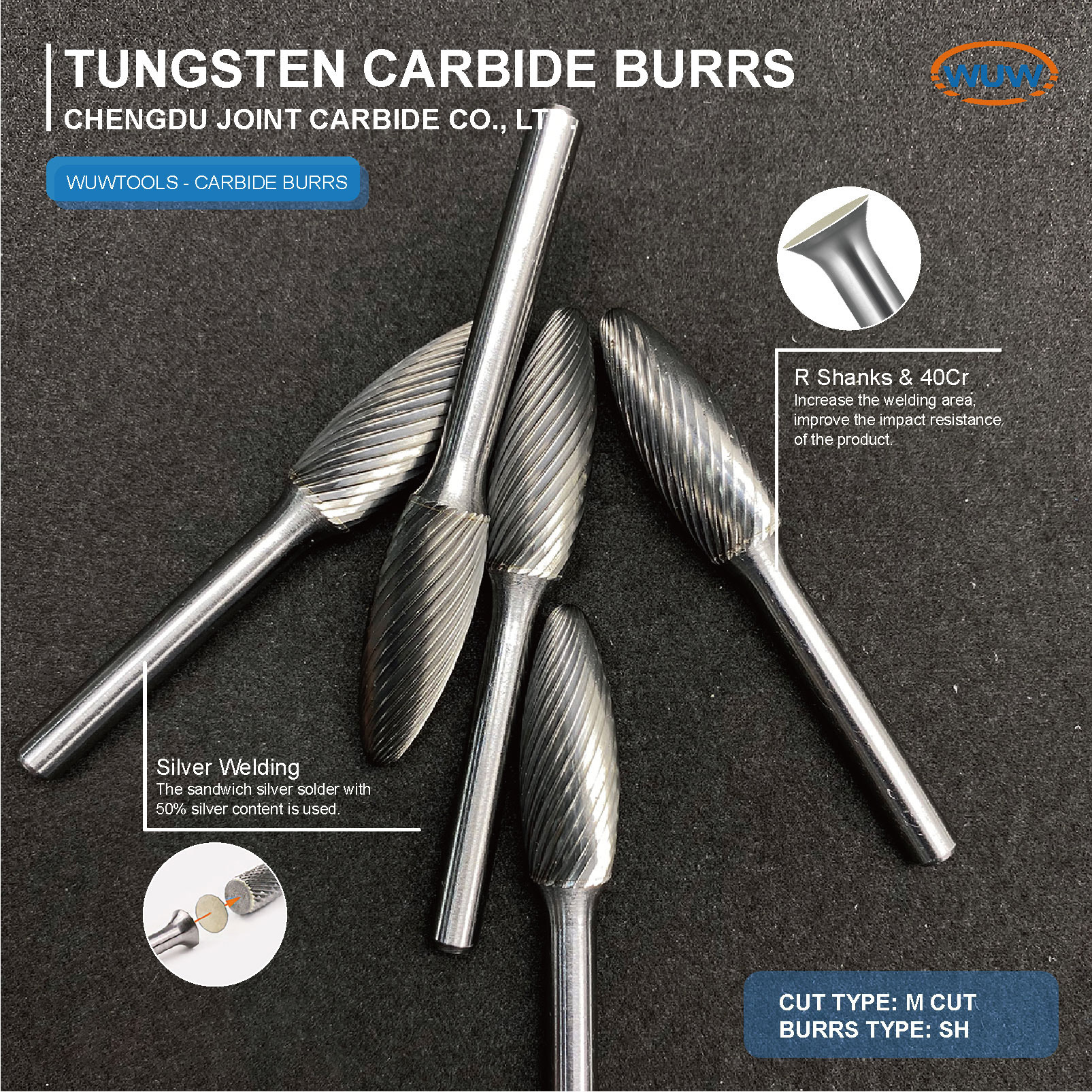 Sintered Tungsten Carbide Rotary Burrs with Double Cut for Die Grinder Bits and 1/4