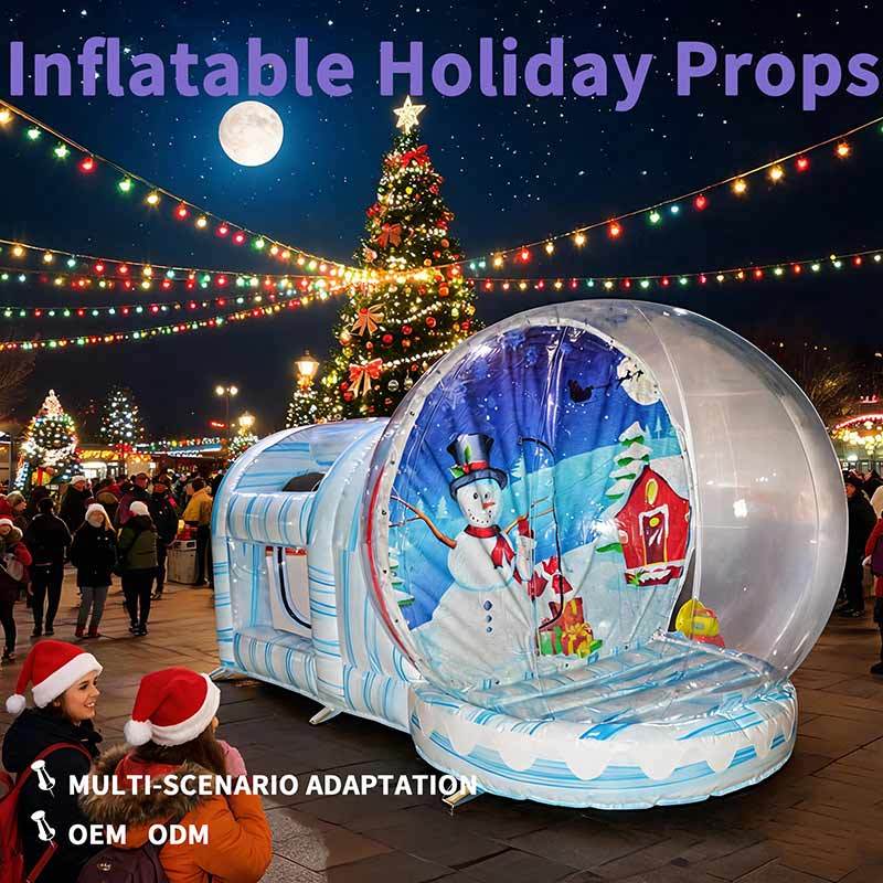 Commercial Grade Inflatable Snow Globe with Flying Balls Effect Christmas Snowman Photo Booth for Party Rental