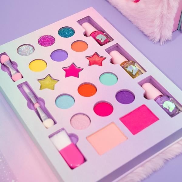 Furry Unicorn Young Girls Makeup Kit Play Set Travel Friendly