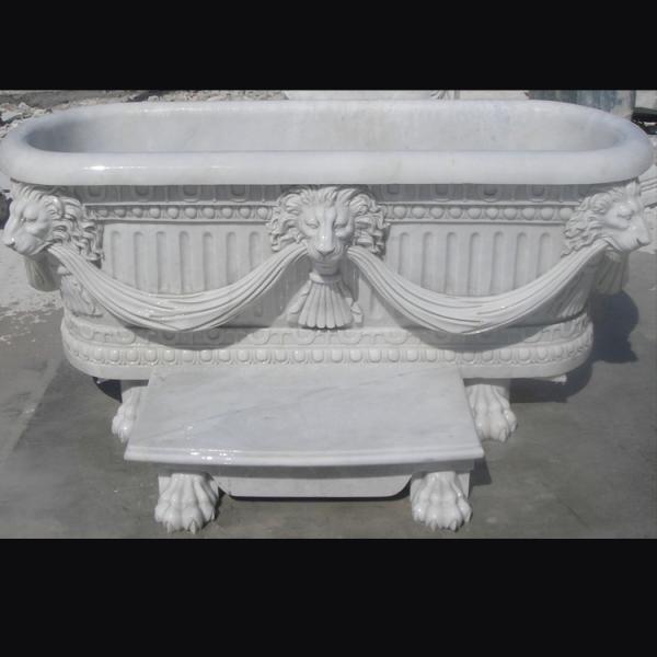 Home deocration pink marble bathtub with polish surface for bathroom,china sculpture supplier