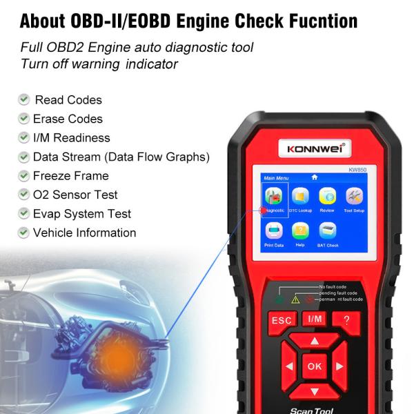 Car Scanner Tools Auto Diagnostic Scanner Fault Code Reader ABS Material KW850 OBD2