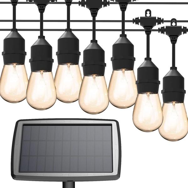 44Ft Garden 15 Bulbs LED Solar Outdoor Bulb String Lights