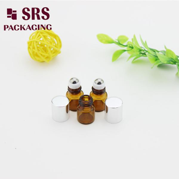 SRS empty 1ml amber mini glass roll on bottle with silver aluminum cap
