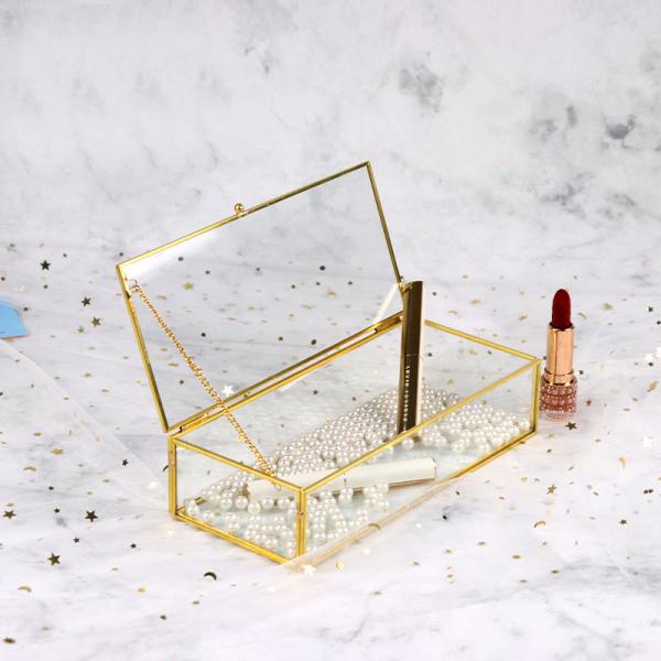 Custom Vintage glass artifact cosmetics Ring pearl beads jewelry Box gift gold color display storage box wholesale logo