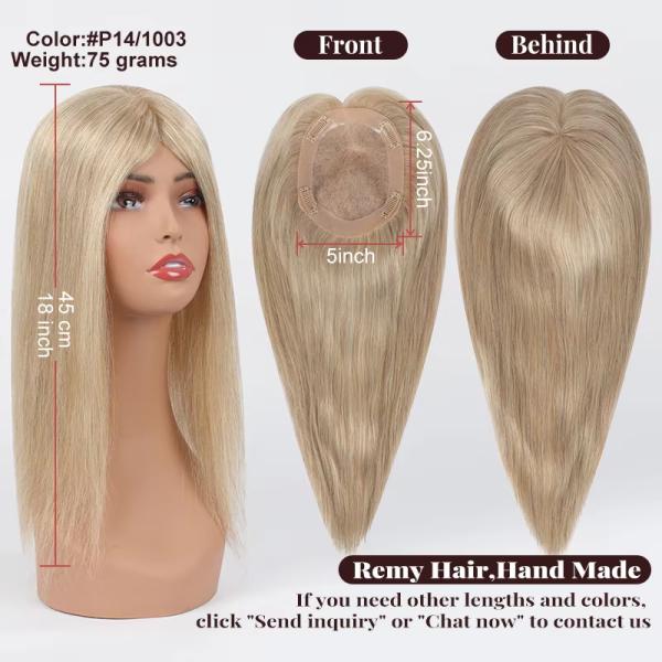 16 Inch Silk Base Hair Topper 5X5 Light Brown Ombre European Hair Wigs Topper Custom Remy 100% Human Hair Topper for Women