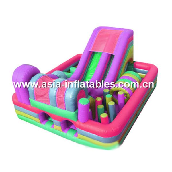 Customized Inflatable Green Obstacle Challenges Course With Printed Business Logo