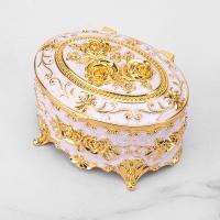 Boîte de rangement de bijoux ovale en métal émaillé rose vintage blanc doré, un niveau pour bijoux