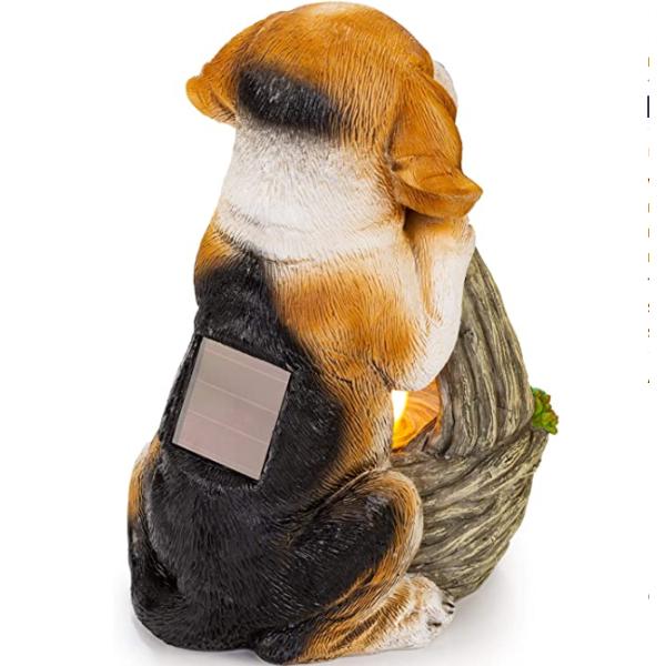 Polyresin 4W Solar Dog Garden Ornament With Basket