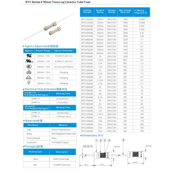 Трубка отставания по времени 10KA керамическая сплавляет осевой взрыватель руководства 250V керамический