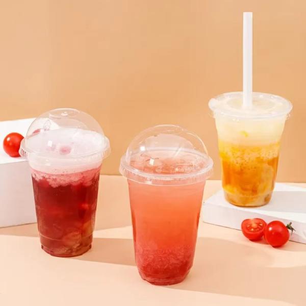 Disposable Plastic PET Cups with Lids Smoothie Milk Shake Cups Clear Disposable PET Plastic Cup for Boba Milk Tea