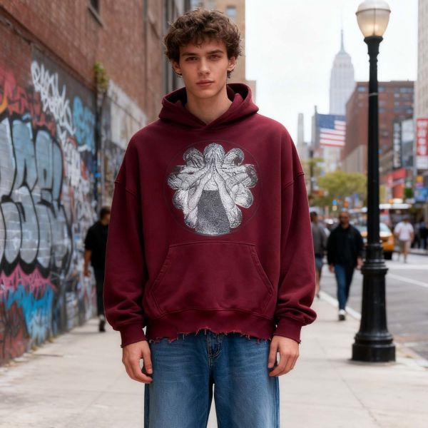 Custom Oversized Heavyweight 100% Cotton French Terry DTG Print Hoodie Streetwear Cropped Screen Printing Pullover Hoodie Men