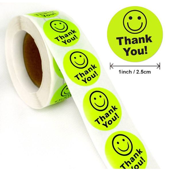 CMYK Colorful Waterproof Round Thank You Sticker Labels 1Inch Smile Face