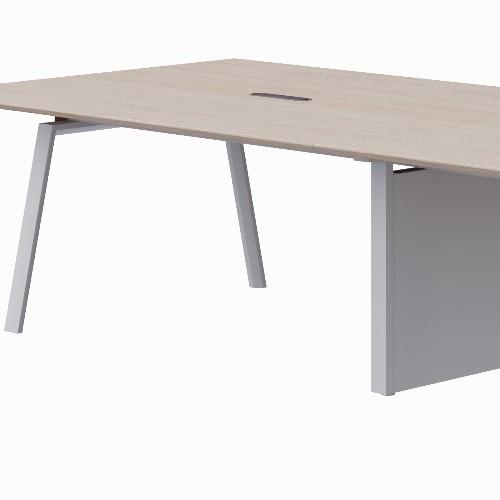 Mesa de conferência grande de 50 mm de espessura superior com tomadas de energia e caixa de cabos
