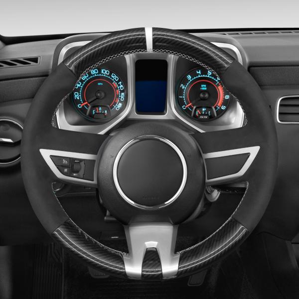 Interior Accessories Factory Price Hand Stitched Black Carbon Fiber Suede Steering Wheel Cover for Chevrolet Camaro 2010-2013