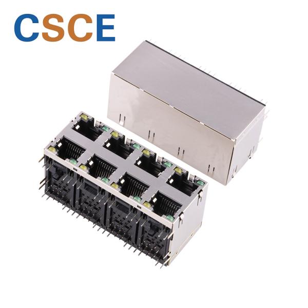 LED Shielded RJ45 8 Pin Connector , 8 Ports RJ45 Connector Port RoHS Approved