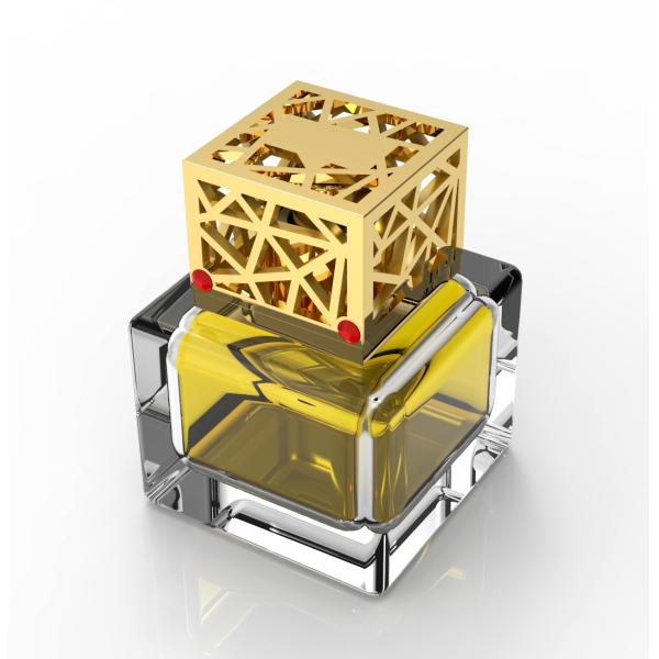 Square hollowed-out perfume cap gemstone cap Golden
