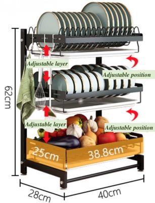 Compact 400*280*620mm Stainless Steel Kitchenwares SGS 3 Layer Dish Rack Organizer