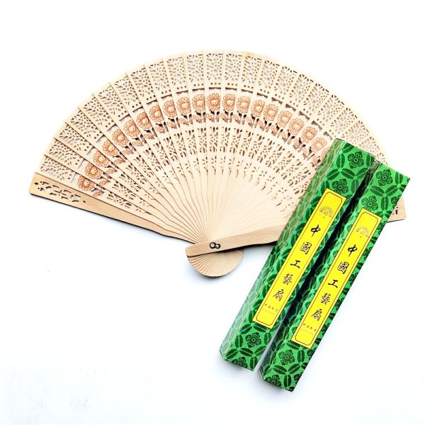 [i Am Your Fans] in Stock for Promotion and Wedding Fan Gift Favor Sunflower Hollow Out Through-Carved Wooden Hand Fan