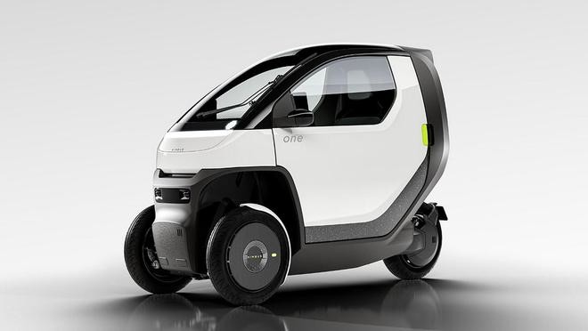 Mini ev car@ Nimbus One A компактный, наклонный автомобиль, способный к скорости до 50 миль в час с диапазоном аккумулятора для городского передвижения