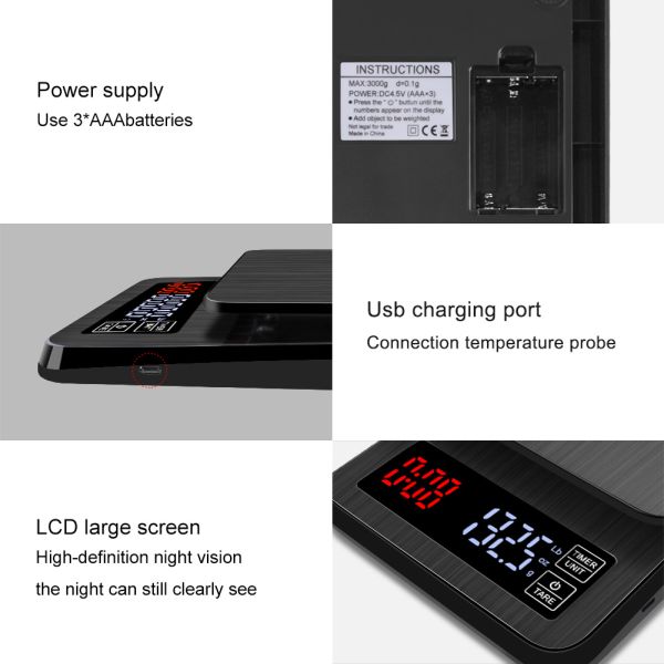 Mini LCD Digital Electronic Coffee Scale with Timer 5kg/0.1g Precision and 4 Unit Conversion for Kitchen Use