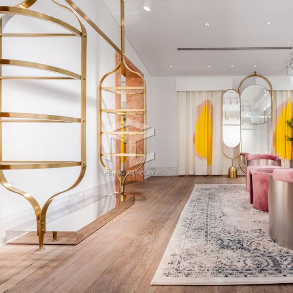 MDF Painting Retail Clothing Store Furniture Golden Garment Display Rack OEM