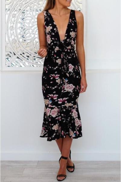 hot sexy V neck new design dress women Floral summer dress
