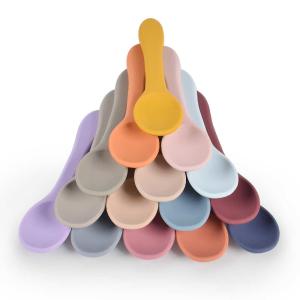 Cucharões de desmame de silicone ecológicos Azul Verde Roxo Laranja