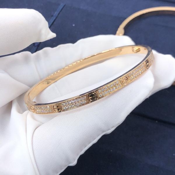 High Quality Fashion Fine Jewelry Pure 18k Real Gold And Natural Vs Diamonds LOVE Bracelet, Small Model Paved