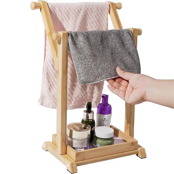 Porta-toalhas de bambu sustentável para banheiros e banheiras de cozinha