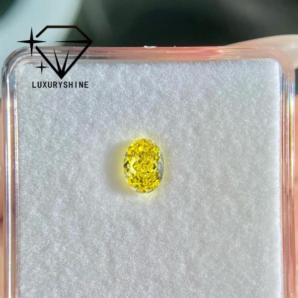 LuxuryShine VVS-VS Diamant de laboratoire Fancy Yellow/Light Yellow/Fancy Intense/Vivid Yellow 1CT 2CT 3CT 4CT 5CT Taille Ovale Excellent Avec Certificat & Bijoux Personnalisés