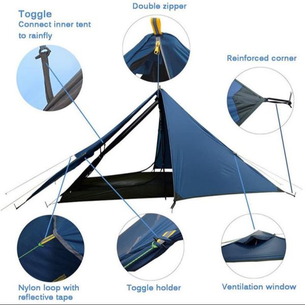 Wild Double Layer Trekking Pole Tent 1 Person Ultralight Backpack Waterproof Outdoor Mountaineering