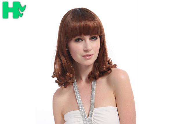 Short Curly Synthetic Hair Wigs , 6A Synthetic Curly Wigs Darker Brown