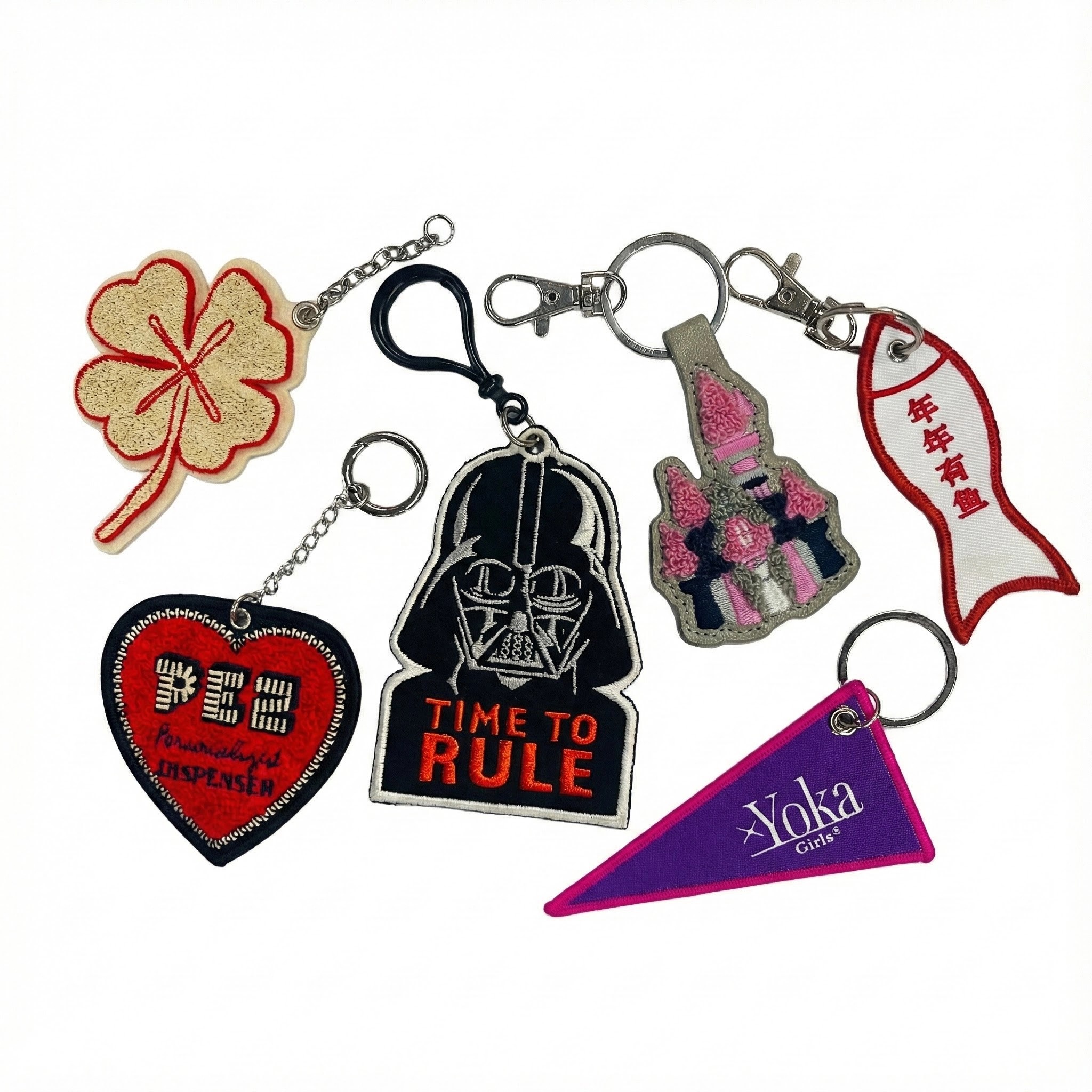 Customized Label Double Sided Personalized Text or Logo High Quality Embroidery Fabric Keychain Woven Keyring Tags