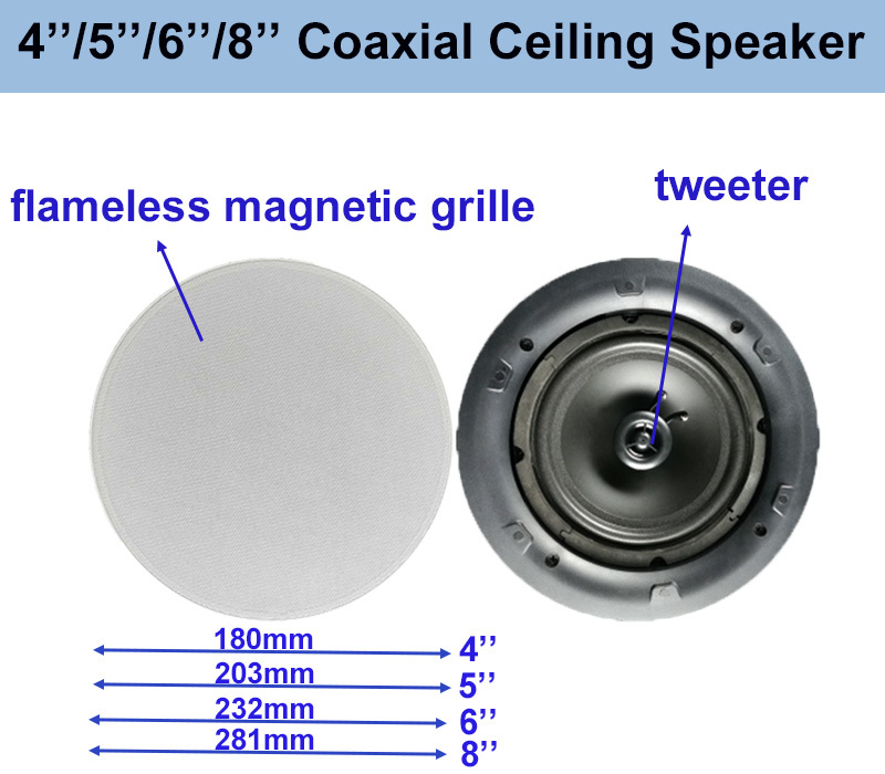 White 8ohm 20w Ceiling Speaker Coaxial 4 Inch PA System OEM ODM