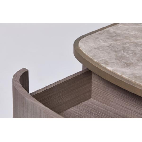 Natural Marble Top Hotel Bedside Tables Quarter Cut Oak Wood Veneer Nightstand