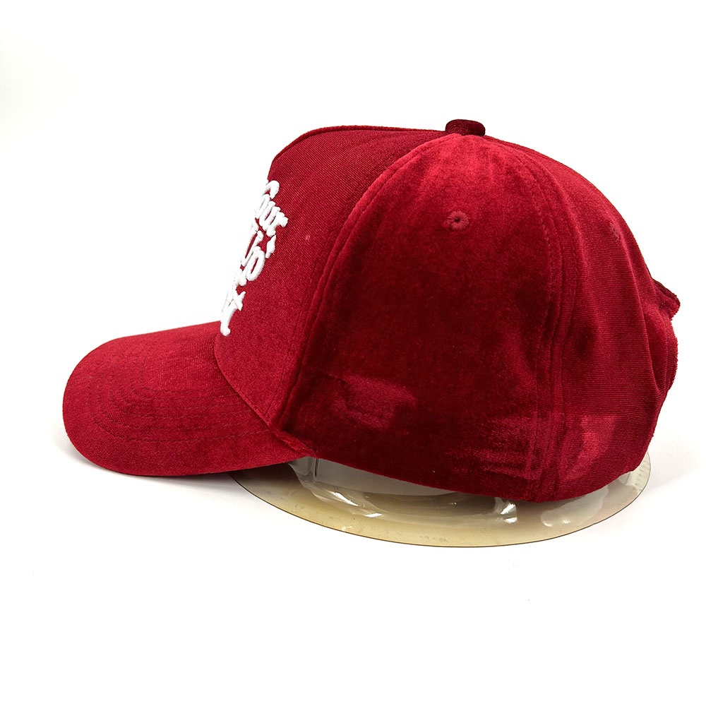 Custom Logo 3D Baseball Caps Powder Puff Embroidered Winter Velvet Fabric 5 Panel Snapback