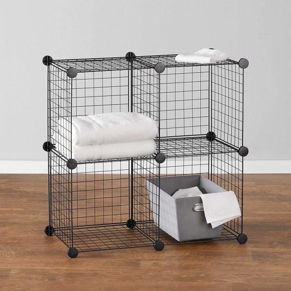 4 Cube Wire Grid Storage Shelves Black 14 X 14 Stackable Grid Shelf