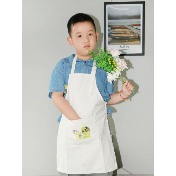 White Color Kids Canvas Apron Silk Screen Printing Breathable Eco Friendly