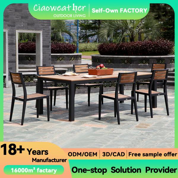 Outdoor Furniture Modern Teak Wood Dining Table And Chair Set Aluminum Patio Garden Set for Courtyard Design Style Modern