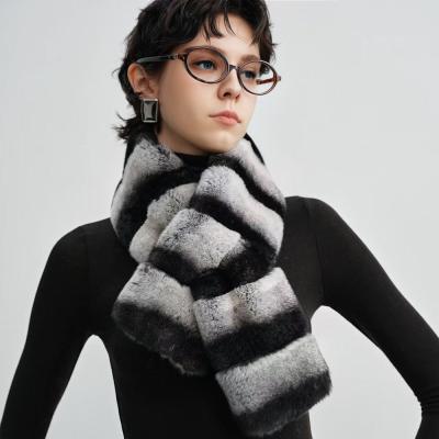 Faux Rex Rabbit Fur Striped Scarf