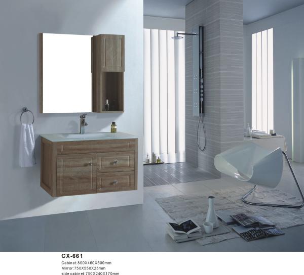 80cm Wide Pvc Bathroom Vanity / Wall Hanging Bathroom Cabinets Wood Grain Color