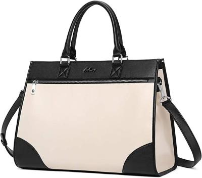 Beige Black Cluci Briefcase Large Capacity Shoulder Bag 15.6