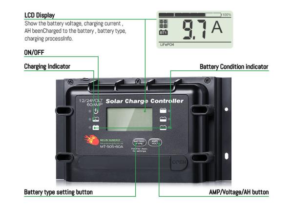 60A PWM Digital Solar Charge Controller 12V 24V With Remote Display