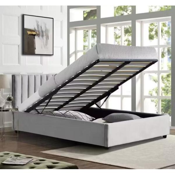 Light Grey Velvet Fabric Gas Lift Storage Bed Frame Double Size