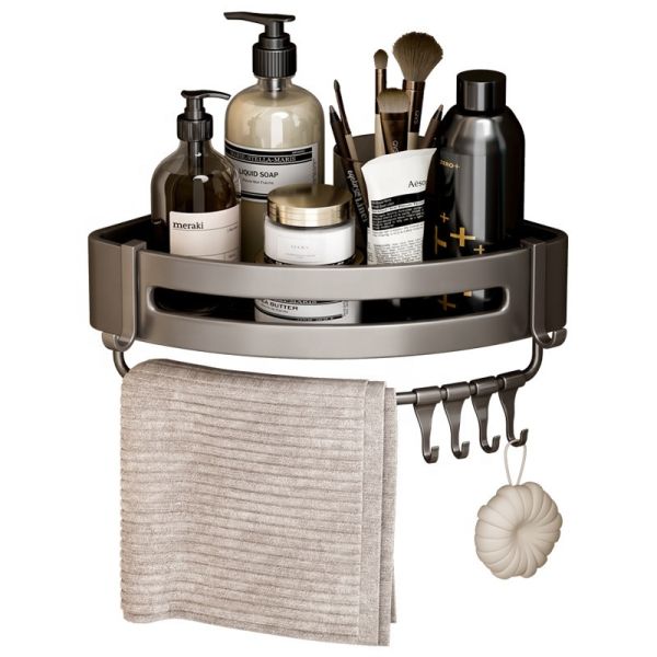 Aluminum Hook Towel Bars with Corner Triangle Wall Mounted Storage Shelf for Living Room or Bathroom Basket Organizer Rack
