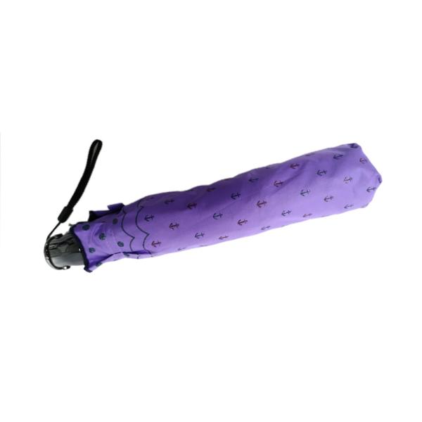 Women Reverse Style Purple Canopy Tri Fold Umbrella With Black Coating 7 Panels