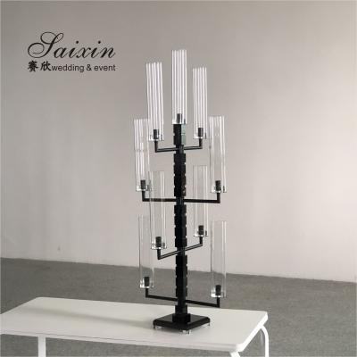Elegant Trendy 9 Arm Crystal Candelabra for Interior Decor custom tall tube black  Silver